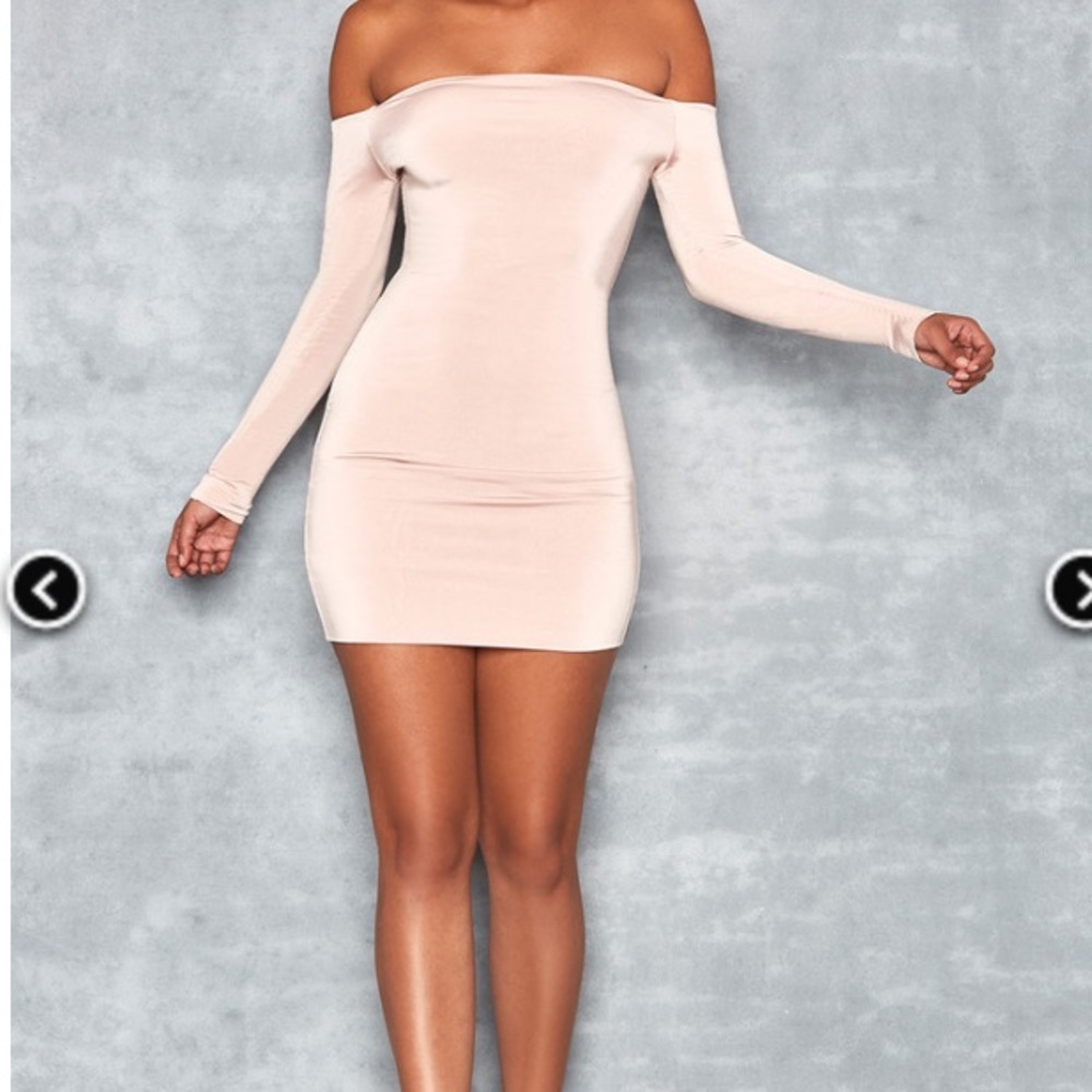 Mistress Rocks Effort nude off shoulder mini dress